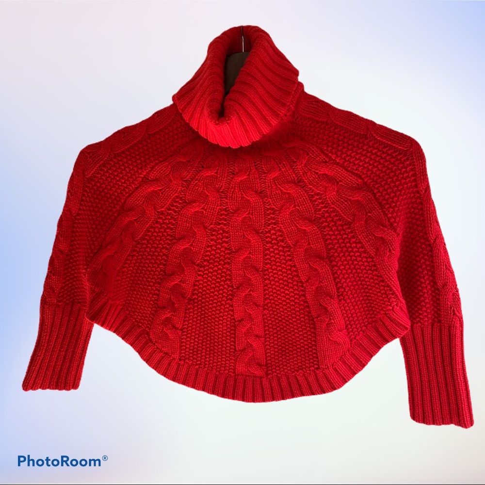 Carter Girls Poncho Sweater Size 4/5 Red Turtleneck Cable Knit